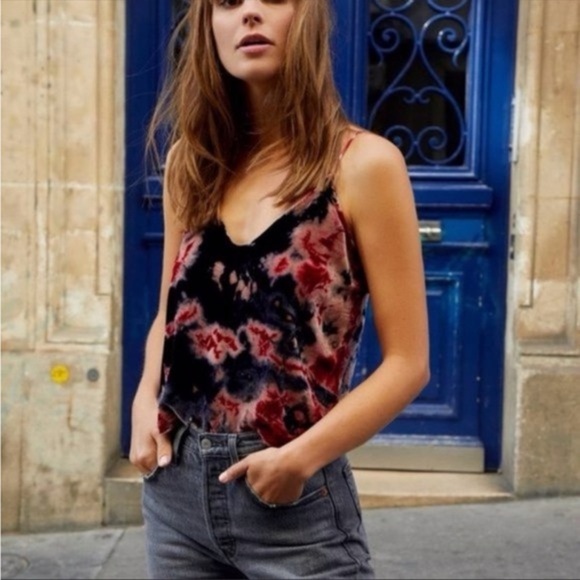 Nation LTD Tops - Nation LTD Aya Tie Dye Cami Velvet Silk Blend Tank Rosebud Red Black Medium